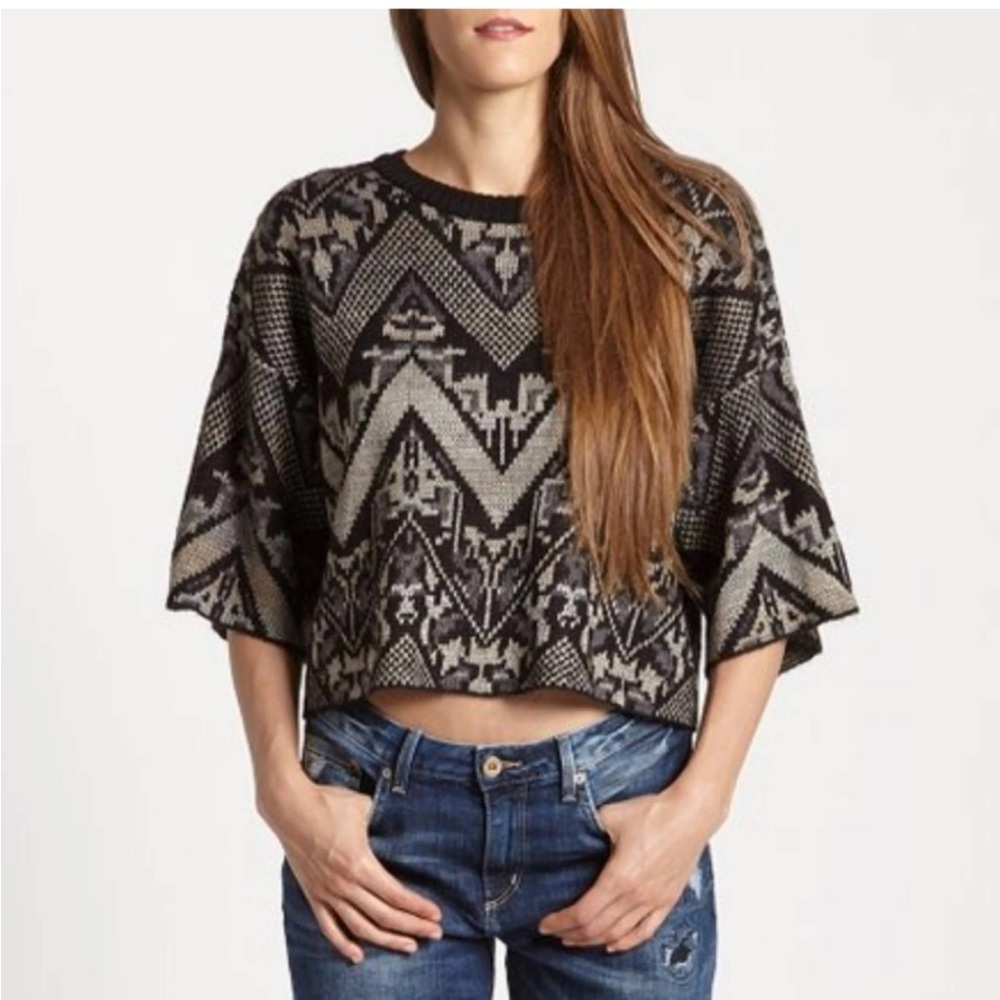 FREE PEOPLE Superstar Cropped Aztec Sweater S